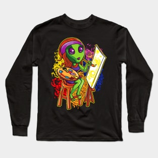 Psychedelic Hippie Alien Artist Girl Long Sleeve T-Shirt